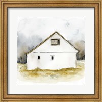 Framed White Barn Watercolor I