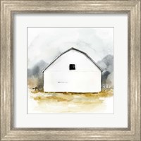 Framed White Barn Watercolor II