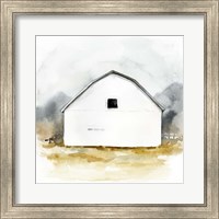 Framed White Barn Watercolor II