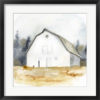 Framed White Barn Watercolor III