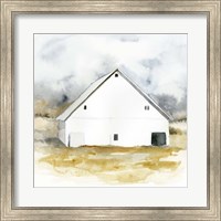 Framed White Barn Watercolor IV