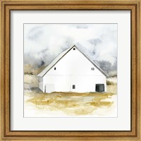 Framed White Barn Watercolor IV