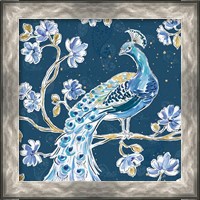 Framed 'Peacock Allegory IV Blue v2' border=