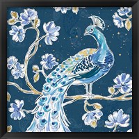 Framed 'Peacock Allegory IV Blue v2' border=