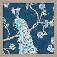 Framed 'Peacock Allegory III Blue v2' border=