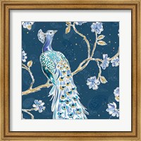 Framed 'Peacock Allegory III Blue v2' border=