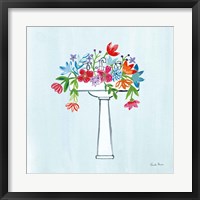 Framed Floral Bathroom II Light Blue