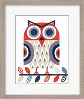 Framed Folk Lodge Owl Red Navy