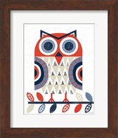 Framed Folk Lodge Owl Red Navy