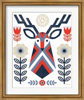 Framed Folk Lodge Deer II Red Navy