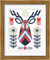 Framed Folk Lodge Deer II Red Navy