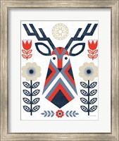 Framed Folk Lodge Deer II Red Navy