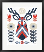 Folk Lodge Deer II Red Navy Framed Print