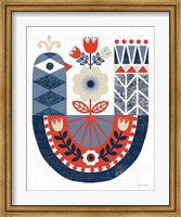 Framed Folk Lodge Bird Red Navy