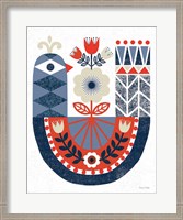 Framed Folk Lodge Bird Red Navy