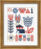 Framed Folk Lodge Rabbit Red Navy