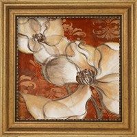 Framed 'Whispering Magnolia on Red II' border=