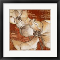 Framed 'Whispering Magnolia on Red II' border=