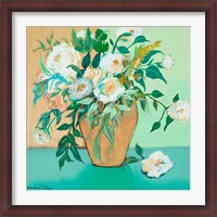 Framed Vase of White Roses
