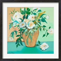 Framed Vase of White Roses