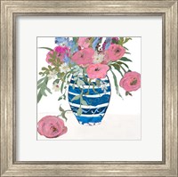 Framed Blue Vase of Pink Roses