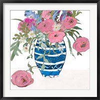 Framed Blue Vase of Pink Roses