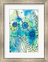 Framed Blue Watercolor Wildflowers I