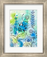 Framed Blue Watercolor Wildflowers II