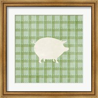 Framed Farm Pig on Plaid