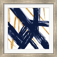 Framed 'Navy with Gold Strokes III' border=