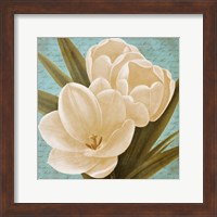 Framed 'Morning Tulips on Blue I' border=