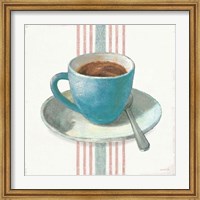 Framed Wake Me Up Coffee IV Blue with Stripes No Cookie