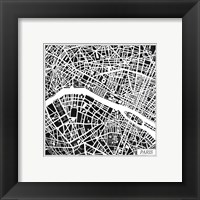 Framed 'Paris Map Black' border=