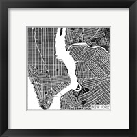 Framed 'New York Map Black' border=
