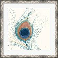 Framed Peacock Feather II Blue