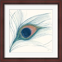 Framed Peacock Feather I Blue