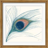 Framed Peacock Feather I Blue