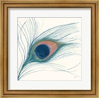 Framed Peacock Feather I Blue