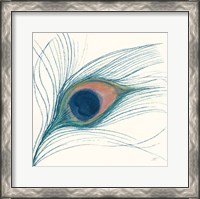 Framed Peacock Feather I Blue