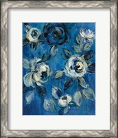 Framed 'Loose Flowers on Blue I' border=