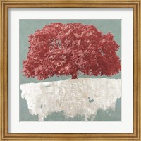 Framed Red Tree on Aqua
