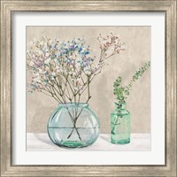 Framed 'Floral Setting with Glass Vases I' border=