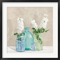Framed 'Floral Setting with Glass Vases II' border=