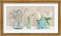 Framed Floral Setting with Glass Vases