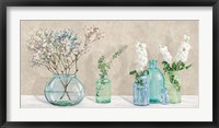 Framed Floral Setting with Glass Vases