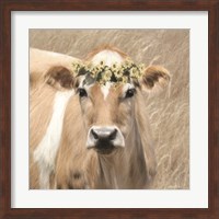 Framed Floral Cow I