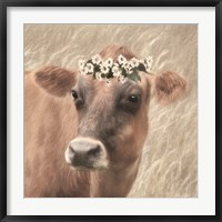 Framed Floral Cow II