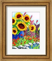 Framed Sunflowers in Blue Vase