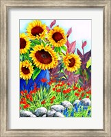 Framed Sunflowers in Blue Vase