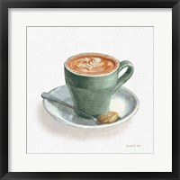 Wake Up Coffee II Linen Sage Framed Print